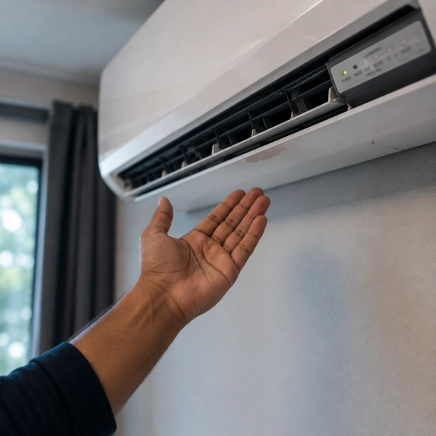 Warm air blowing from the aircon